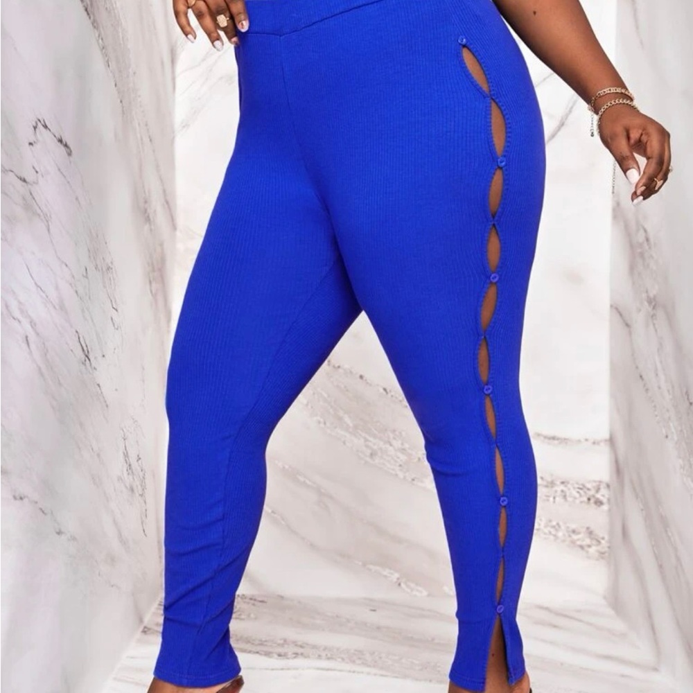 Shein Sxy Plus Button Side Split Hem Leggings 1xl - image 1